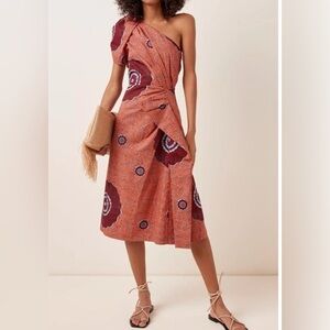 ULLA JOHNSON Idra One Shoulder Sand Dollar Print Dress Size 8 Medium